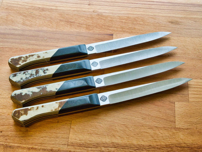 Set of 4 Steak Knives - Mottled Cream and Brown