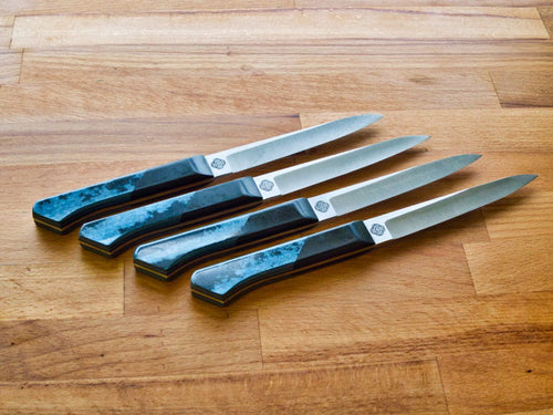 Set of 4 Steak Knives - Mottled Blue & Black